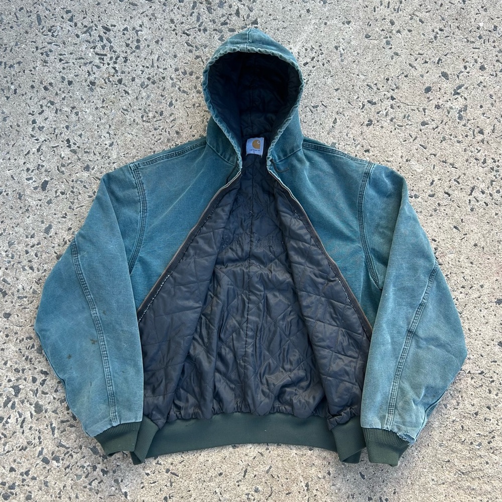 VTG Rare Carhartt Men's Active Jacket Hunter Green JQ243 Size XL Distressed - Picture 7 of 10